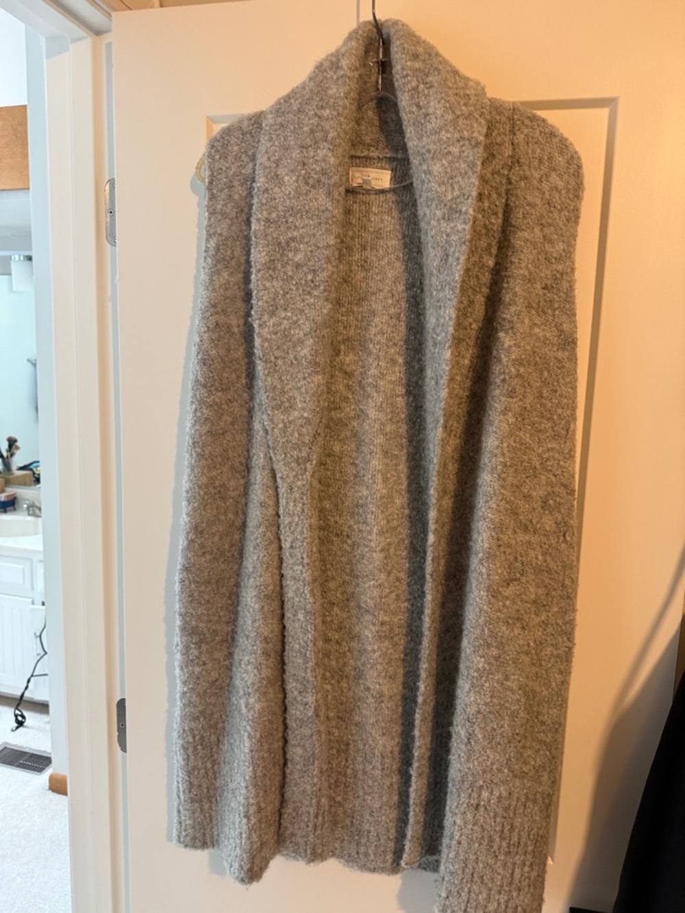 Open-Front Shawl Collar Sweater Cardigan - Gray